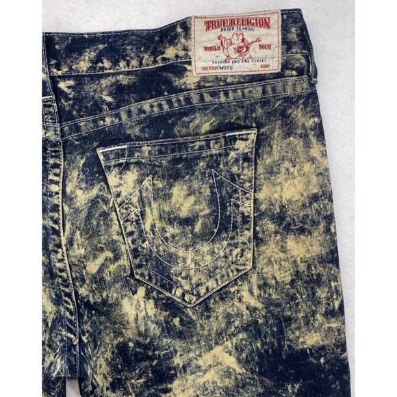 True Religion Moto Skinny Biker Jeans 44 Acid Wash Ribbed Denim Street - Picture 15 of 15
